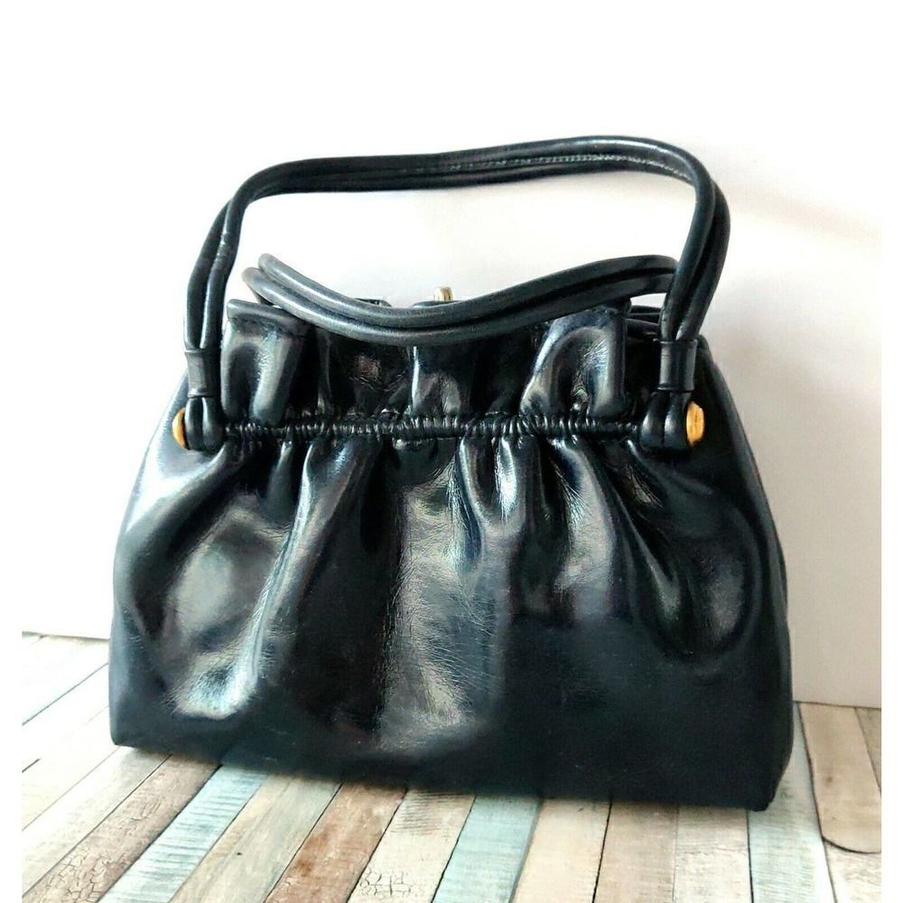 ROOMY VINTAGE NAVY BLUE SOFT VINYL FRAMED POCKETBOOK BAG HANDBAG PURSE - Picture 3 of 12